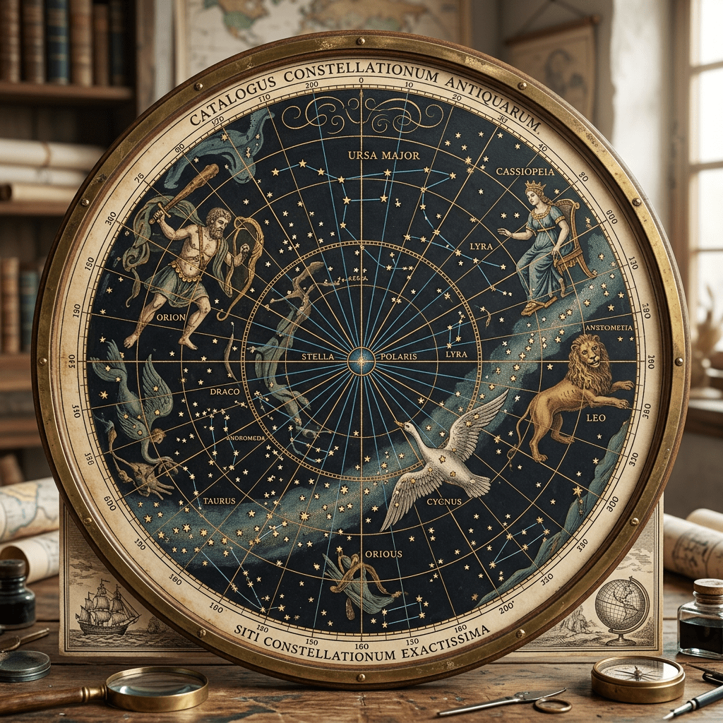Ancient sky chart with specified constellation layout